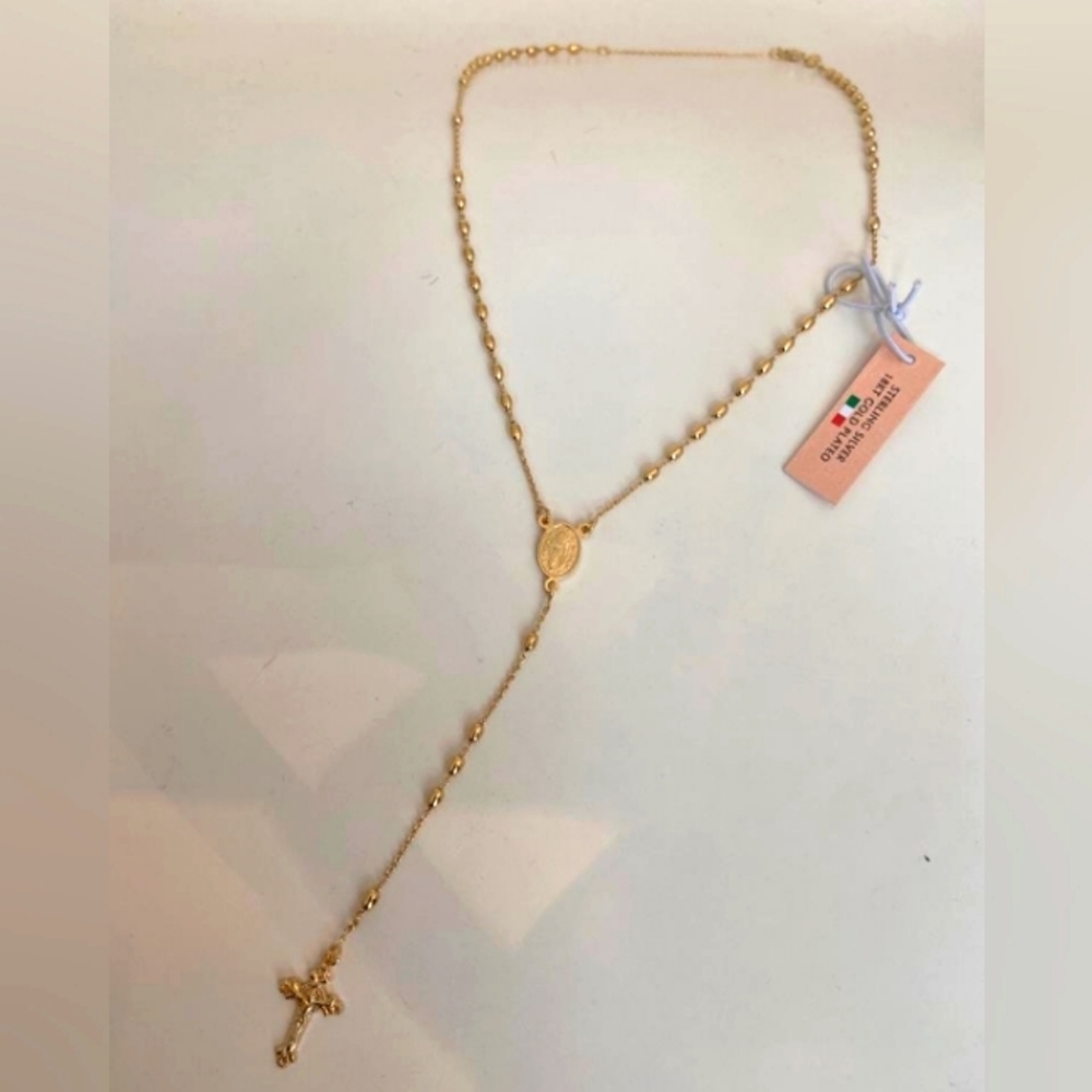 COPY - 925 Sterling Silver 18kt Gold Rosary Necklace 18"